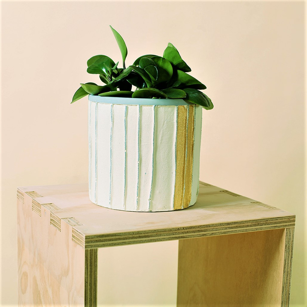 STRIPED CEMENT POT LARGE - YE2716-L