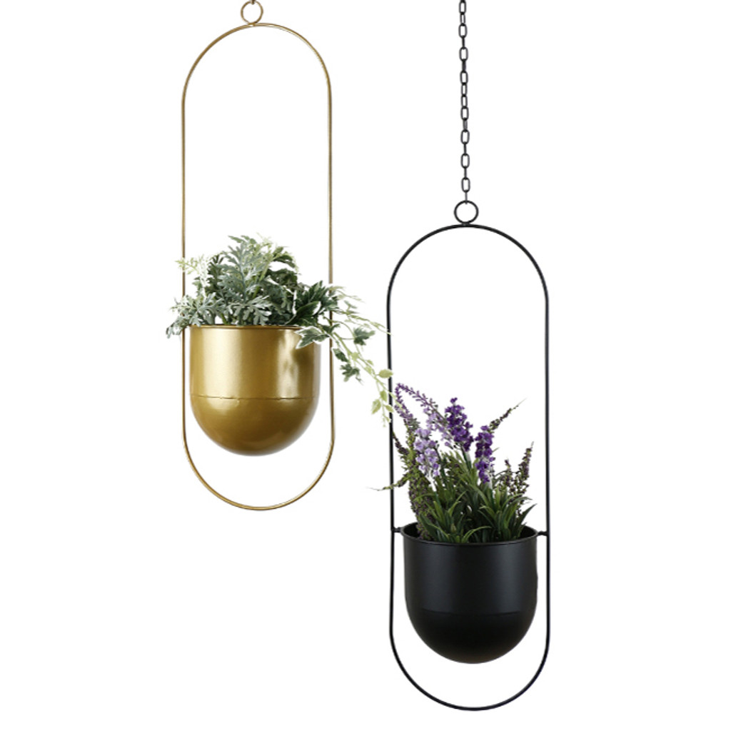 Metal Hanging Planter Oval Assort- HFS19819