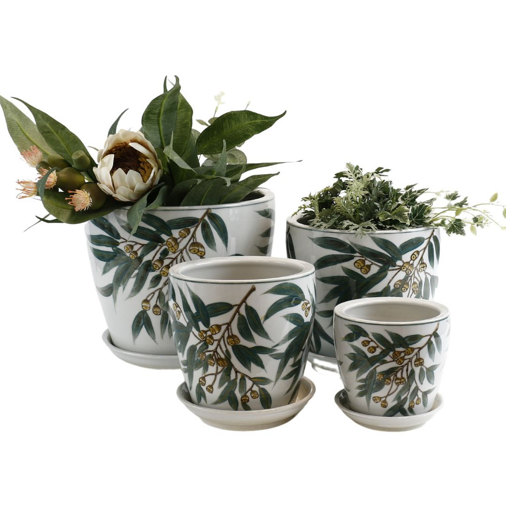 HAND PAINTED GUM NUTS  POTS - SET OF 4 - PE0088