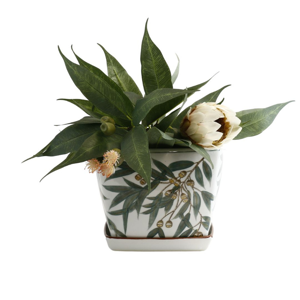 HAND PAINTED GUM LEAVES- SET OF 3 SQUARE POTS - PE0092