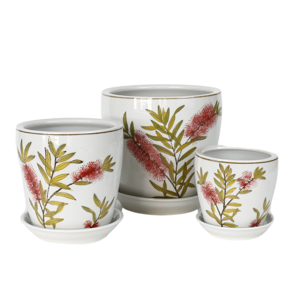 HAND PAINTED BOTTLE BRUSH POTS - SET OF 4 - PE0098