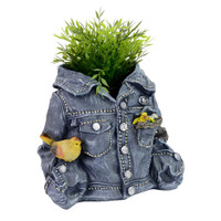 NOVELTY JEANS JACKET PLANTER WITH CHICKS - LF006