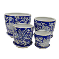 SET 4 STRAIGHT PLANTERS - DARK EMBOSSED FLOWERS - PE0054