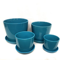 SET 4 STRAIGHT PLANTER WITH SAUCERS TEAL - DHP0066 AQUA