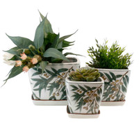 HAND PAINTED GUM LEAVES- SET OF 3 SQUARE POTS - PE0092