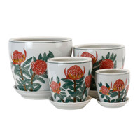 HAND PAINTED WARATAH PLANTERS - SET OF 4 - PE0106