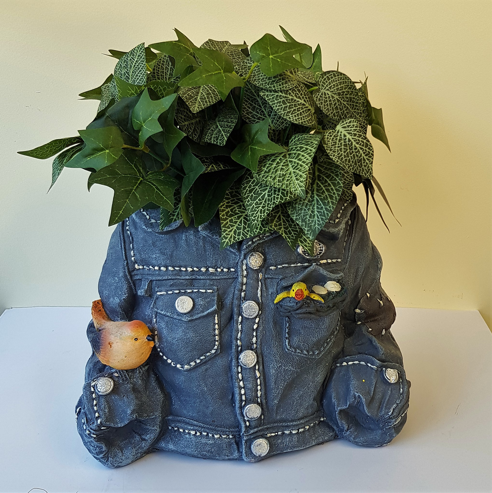 NOVELTY JEANS JACKET PLANTER WITH CHICKS - LF006 - Bronrob