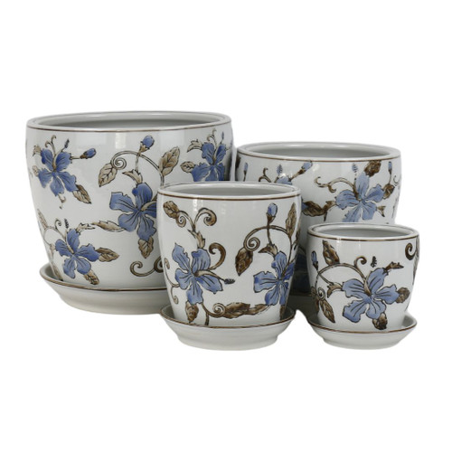 SET 4 PLANTERS - BLUE HIBISCUS - PE0049