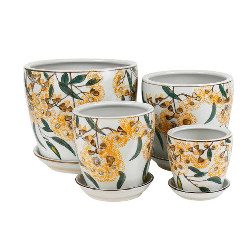 HAND PAINTED YELLOW BLOSSOM POTS - SET OF 4 - PE0091