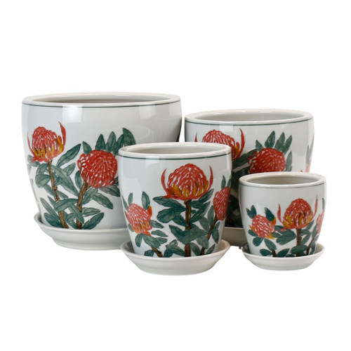 HAND PAINTED WARATAH POTS - SET OF 4 - PE0106