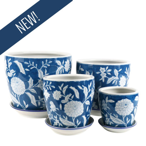 SET OF 4 PLANTERS - TEAL FLORAL - PE0126