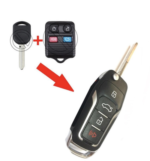 Ford Lincoln Mercury 4-Button Flip Key CWTWB1U331 2S4T-15K601-AB  315MHz, Standard Aftermarket 