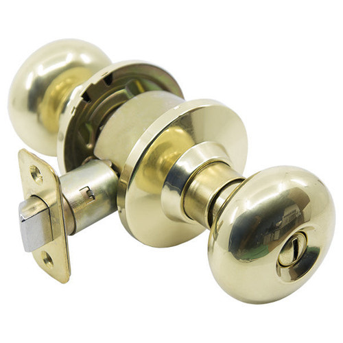 PLS K340P Grade 3 Plymouth Style Door Knob ADJ - PRIVACY - Bright Brass US3