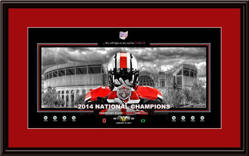 Ohio State Champions Bleed Scarlet and Gray Framed Print matted in red Ohio State Champions Bleed Scarlet and Gray Framed Print matted in red