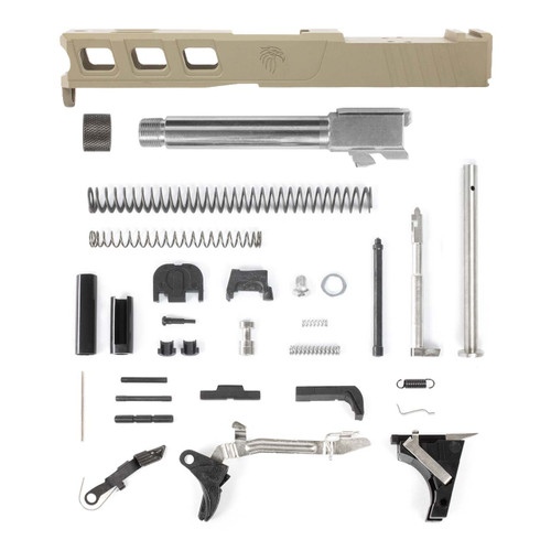Glock® 19 Compatible Pistol Build Kit w/ FDE Elite Slide, Threaded Stainless Barrel, Upper Parts Kit, and Lower Parts Kit