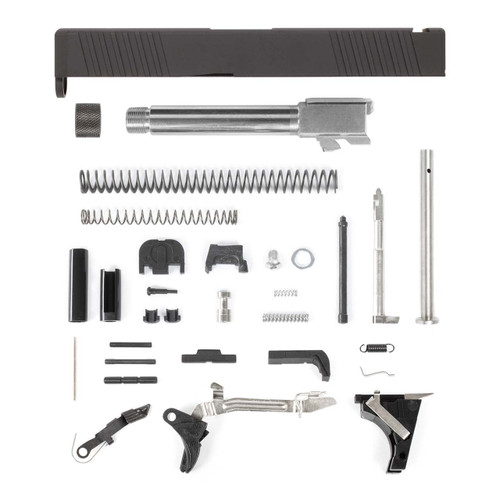 Glock® 19 Compatible Pistol Build Kit w/ Front & Rear Serrated Slide, Threaded Stainless Barrel, Upper Parts Kit, and Lower Parts Kit