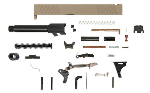 Glock® 19 Compatible Pistol Build Kit w/ FDE Front & Rear Serrated Slide Glock® 19 Compatible Pistol Build Kit w/ FDE Front & Rear Serrated Slide