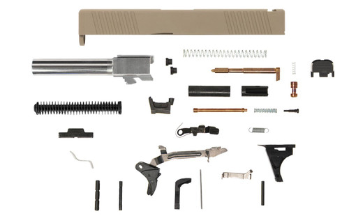 Glock® 19 Compatible Pistol Build Kit w/ FDE Front & Rear Serrated Slide Glock® 19 Compatible Pistol Build Kit w/ FDE Front & Rear Serrated Slide