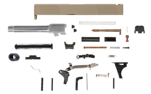 Glock® 19 Compatible Pistol Build Kit w/ FDE Front & Rear Serrated Slide Glock® 19 Compatible Pistol Build Kit w/ FDE Front & Rear Serrated Slide