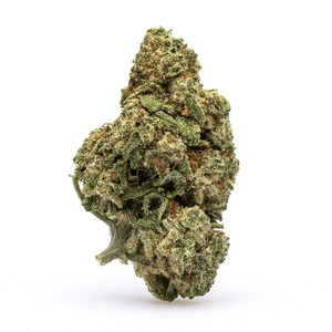 A close-up of a single dense cannabis bud from the Peak Exotic THCP Flower (3.5-gram) product. The tightly packed nugs appear bright green with hints of amber pistils and a frosty crystalline coating, suggesting high-quality, indoor-cultivated flower. Oreoz (Hybrid) A close-up of a single dense cannabis bud from the Peak Exotic THCP Flower (3.5-gram) product. The tightly packed nugs appear bright green with hints of amber pistils and a frosty crystalline coating, suggesting high-quality, indoor-cultivated flower. Oreoz (Hybrid)