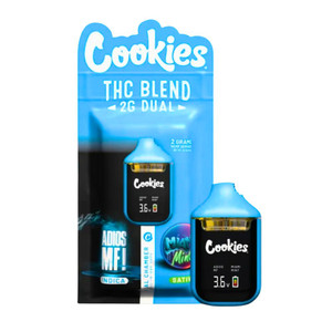High-quality Cookies 2G Dual Flavor Disposable Vape showcasing popular blends such as London Pound Cake & Cereal Milk and Adios MF & Miami Mint. Designed for convenience and rich terpene profiles, this all-in-one vape delivers long-lasting performance and exceptional taste.