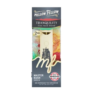 Mellow Fellow Master Kush Live Resin THC Disposable Vape 2 grams device at The King Miami Beach.