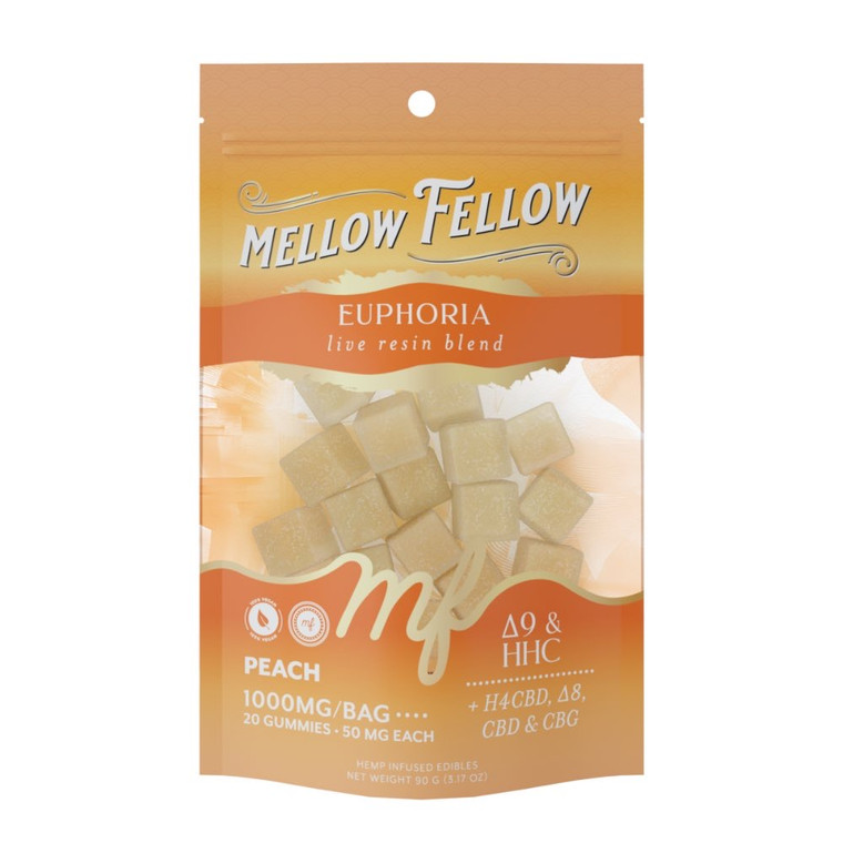 Euphoria Blend Live Resin Peach Gummies 1000mg Delta 9 THC hemp-derived edibles