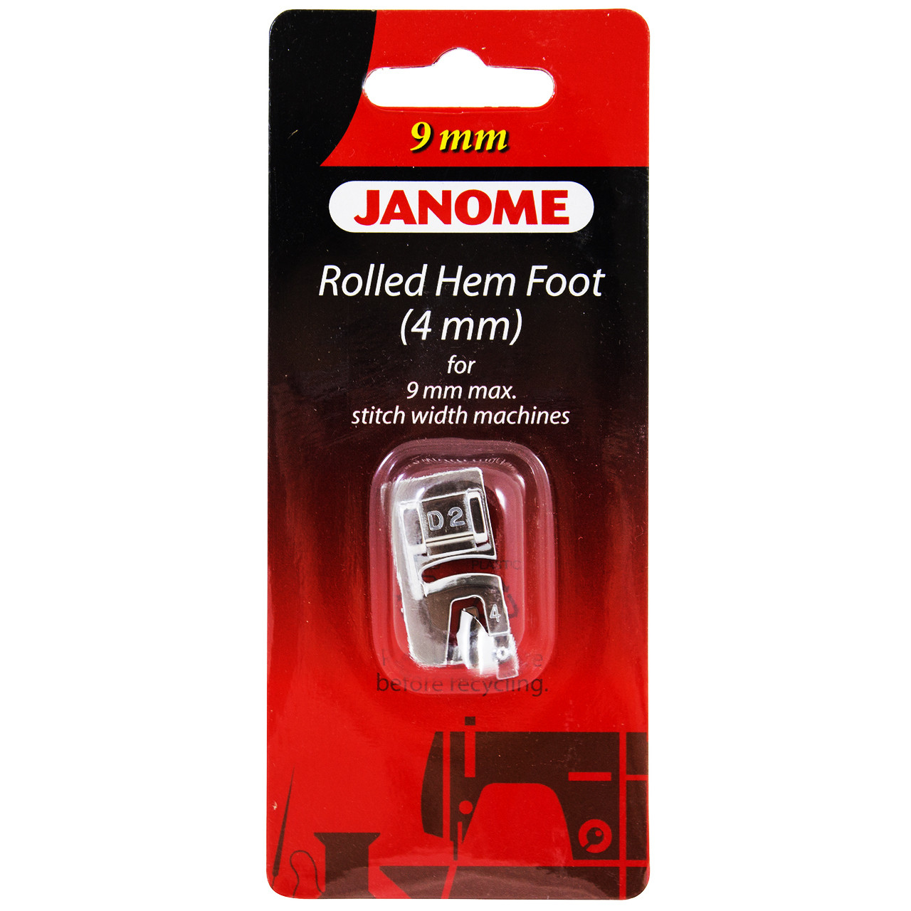 Janome Rolled Hem D2 Foot (4mm), 9mm - Red Deer Sewing Centre