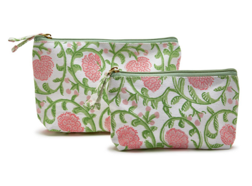 Two's Company Floral Block Print Pouch Set, White 