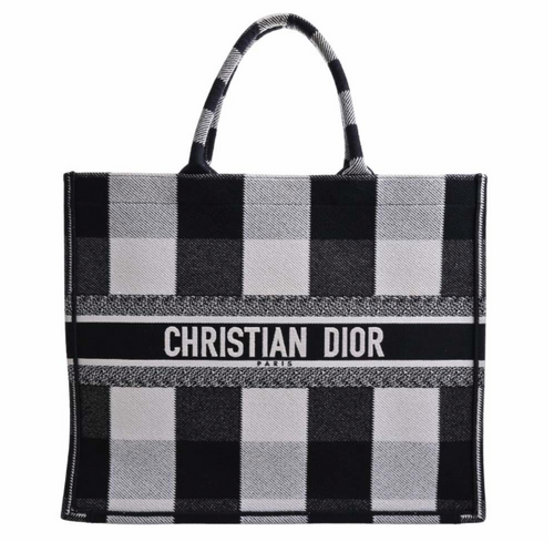 Christian Dior Large Book Tote, Black White Check