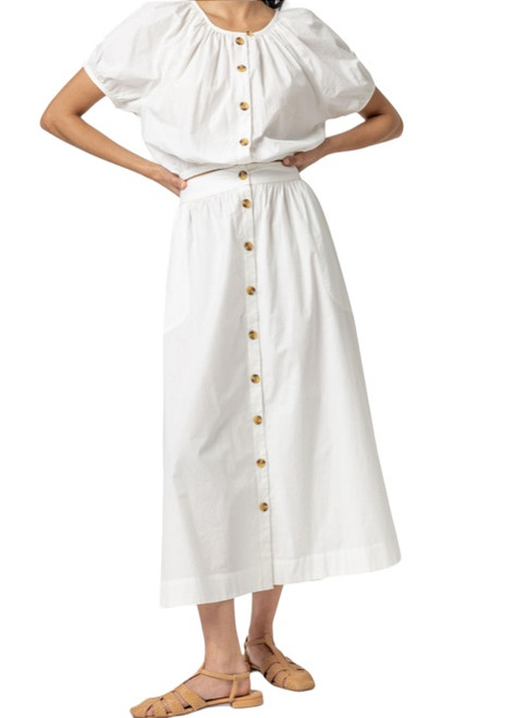 Lilla P Button Front Long Skirt, White 