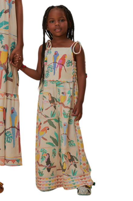 Farm Rio Children's Jumpsuit, Stitched Birds Scarf 