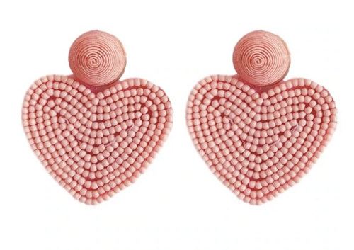 PINK BEADED HEART EARRING 