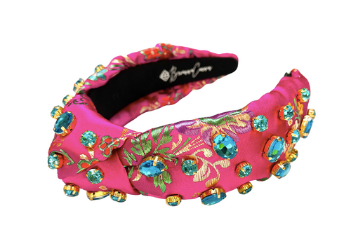 Hot Pink Silk Floral Headband with Hand-Sewn Crystals Hot Pink Silk Floral Headband with Hand-Sewn Crystals