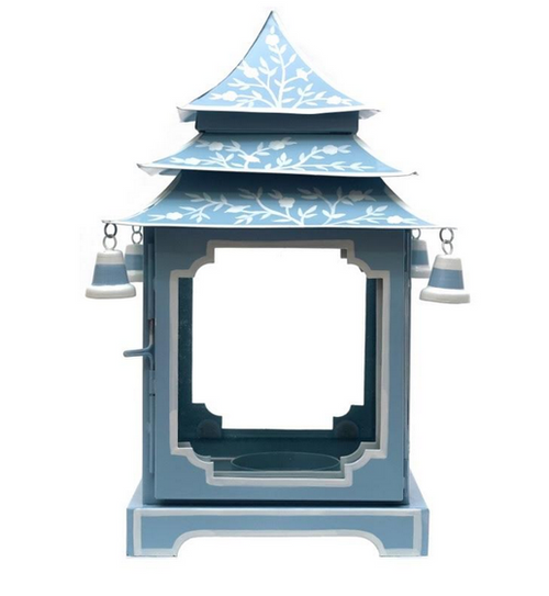 Pale Blue/White Floral Pagoda Hurricane Large #TOL293