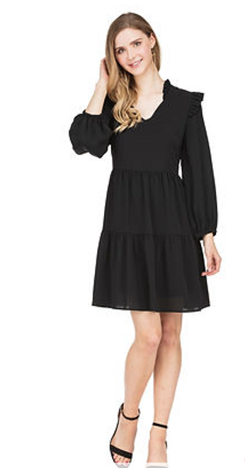 60J9711 Black Tiered Dress 