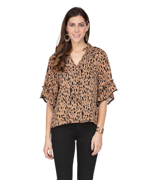 60J9734 Cheetah Brushstroke Blouse 