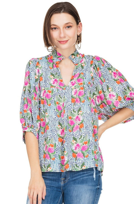 Jade High Neck Blouse, Dotted Bouquets 