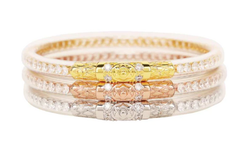 BudhaGirl Small Three Queens All Weather Bangles, Clear Crystal