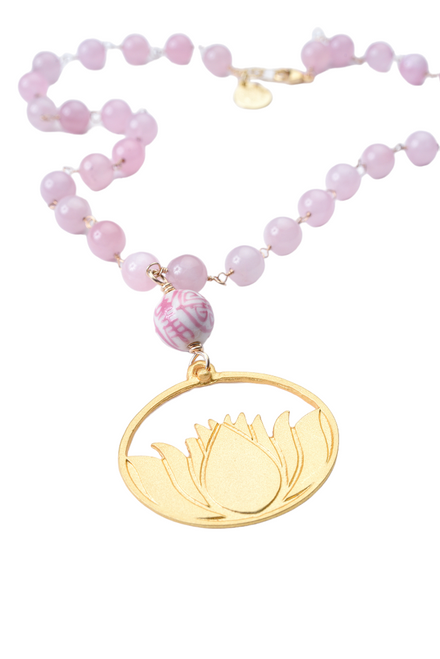 Wendy Perry Rose Quartz Lotus Necklace