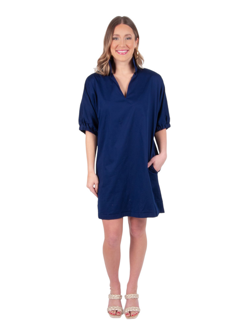 Emily McCarthy Poppy Dress Cotton, Navy 