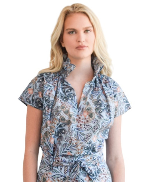 Never A Wallflower Vicki Short Sleeve Top, Blue Floral