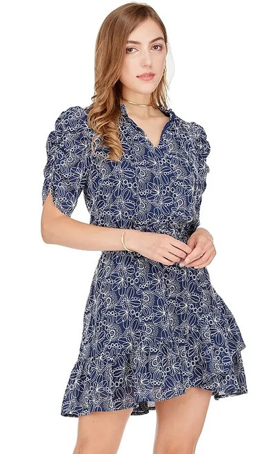 Joy Joy Dress, Navy With Embroidered White Flowers