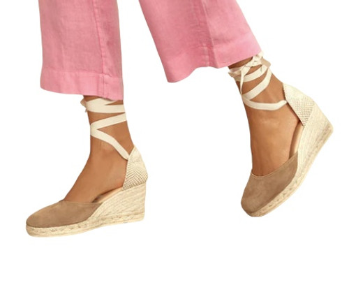 Manebi Wedge Soft Suede Low Wedge Espadrilles Hamptons, Vintage Taupe 