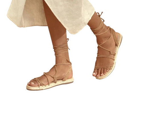 Manebi Suede Jute Sandals Hamptons, Tobacco 