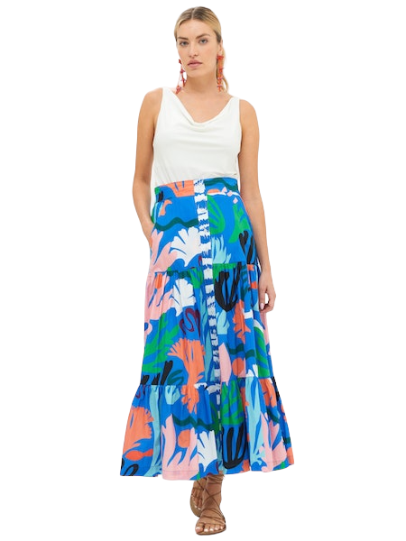 Oliphant Button Front Skirt, Blue Reef - Monkee's of the Village