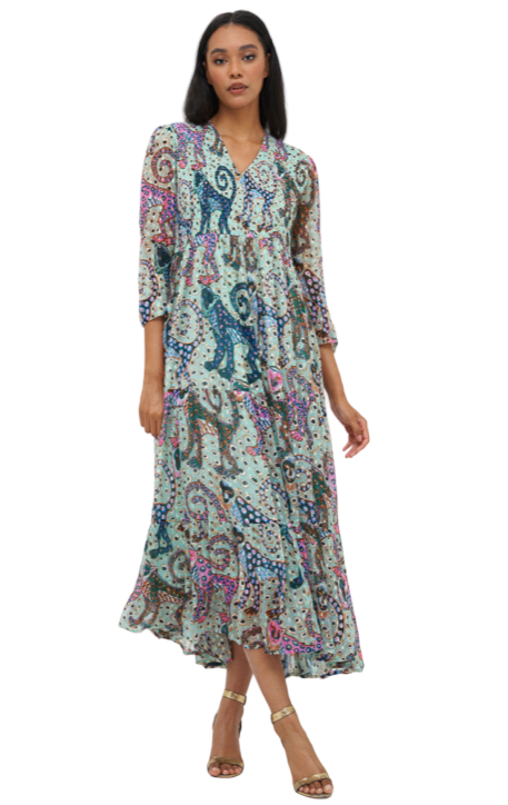 Oliphant Smocked V-Neck Maxi, Aqua - Monkee's of the Village