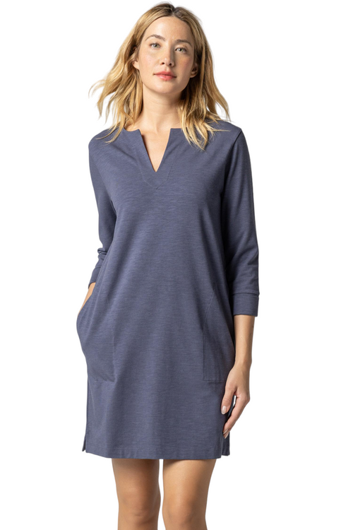 Lilla P 3/4 Sleeve Split Neck Dress, Nocturne - Monkee's of the Village