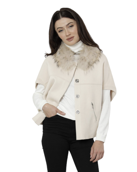 Faux Fur Collar Structured Cardigan Camel / S/M