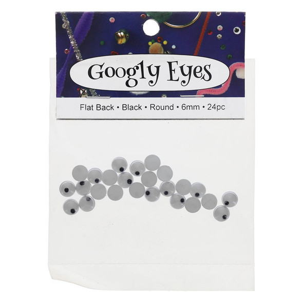 PA Essentials Googly Eye Flat Back Round 6mm Black 24pc